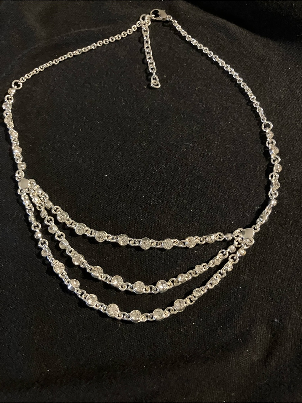 Silver-Tone Three-Row Crystal Statement Necklace